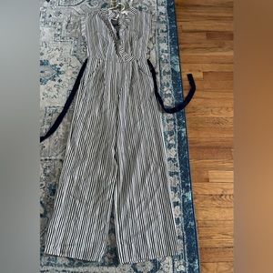 Nwt size medium blue and white striped jumpsuit with belt